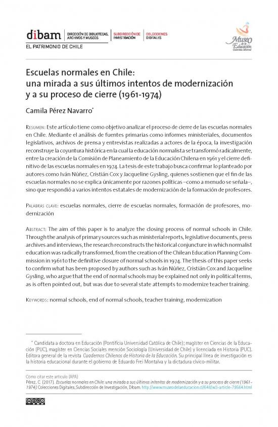 Escuelas normales en Chile: una mirada a sus últimos intentos de modernización y a su proceso de cierre (1961-1974)